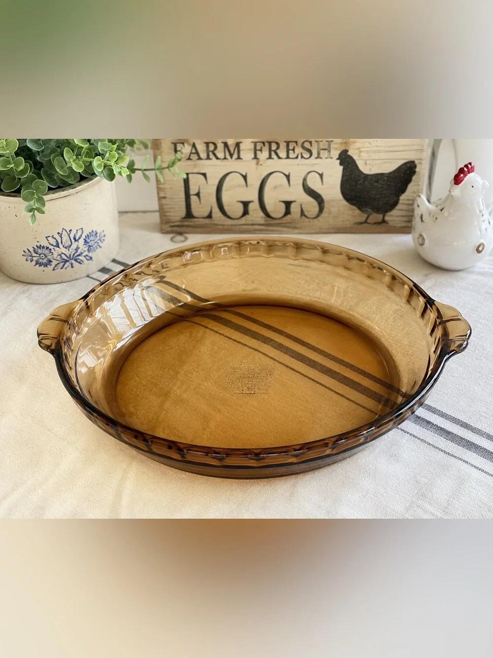 Vintage Pyrex Fire Side Amber Fluted Pie Plate With Handles